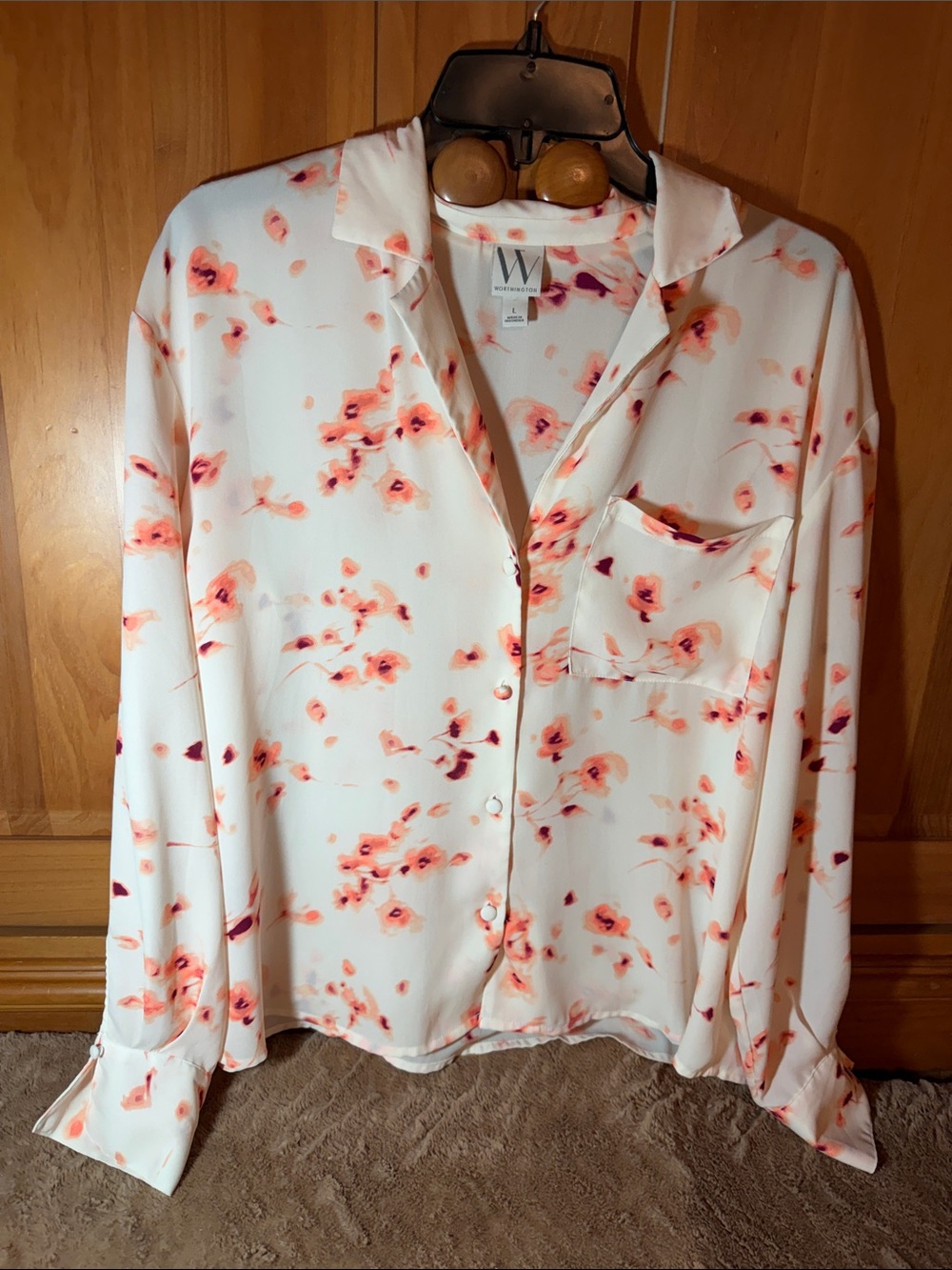 Worthington Button-Down Blouse with Coral Floral Print - large